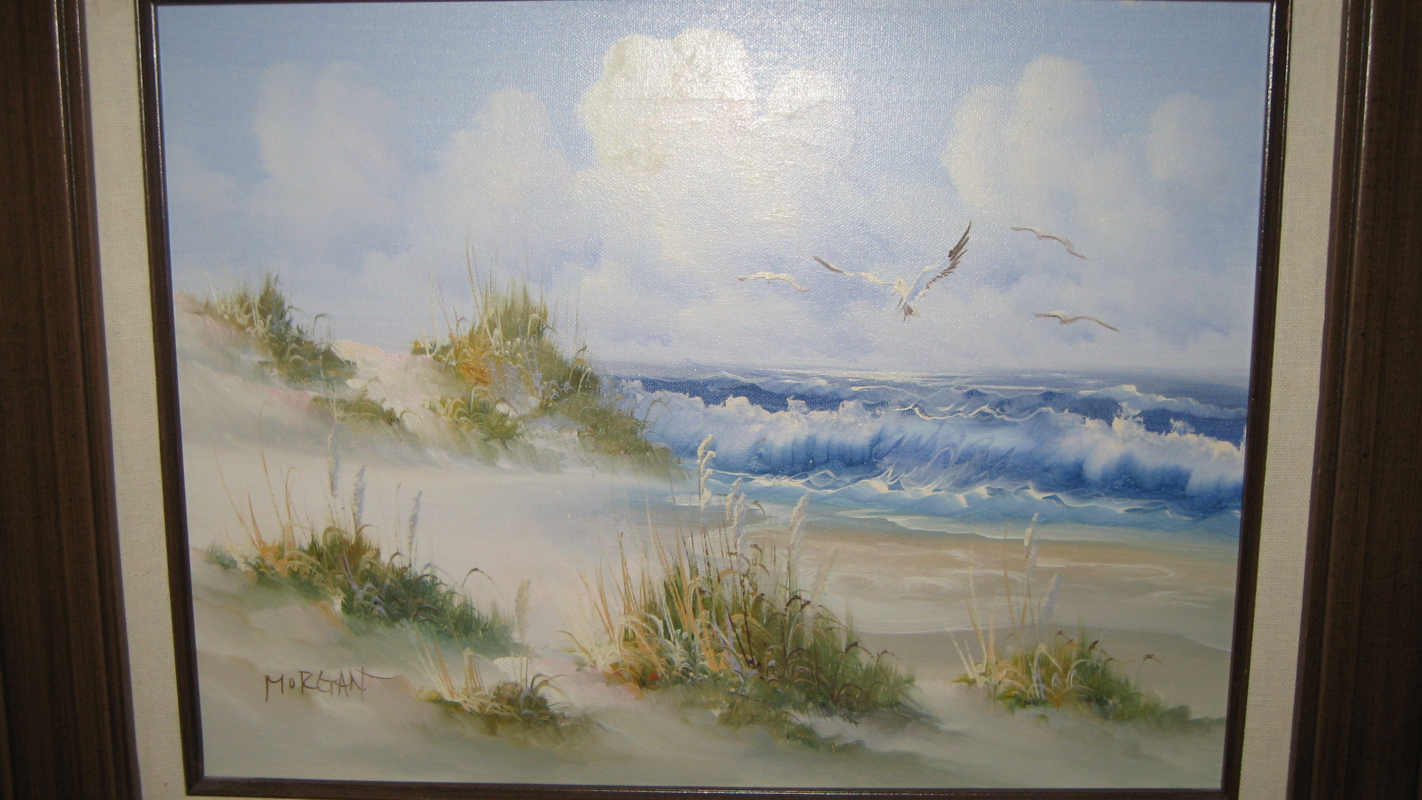 Sea Scape Oil Painting in Shadow Box Solid Wood Frame