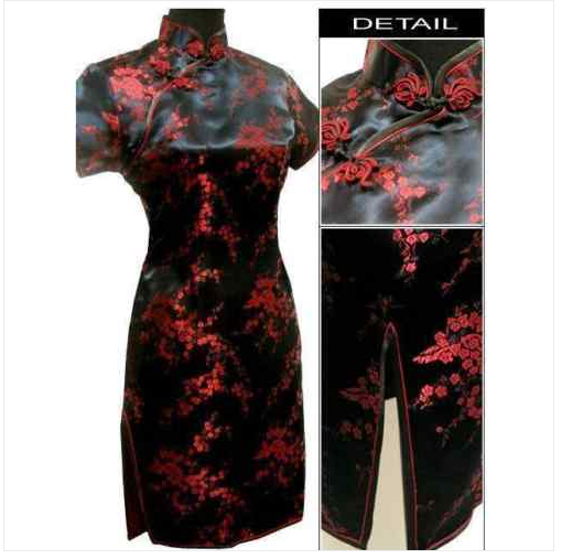 Chinese Mini Silk Cheongsam Evening Dress (Red & Black)