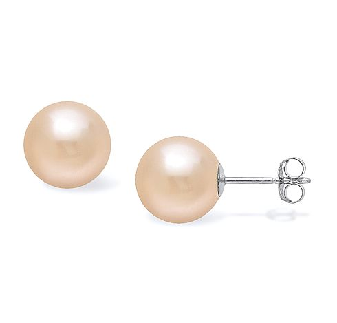 Iridescent High Luster 7mm pearl earrings pink