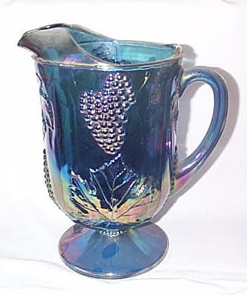 Carnival Glass Pitcher - Blue Indiana Grape & Leaf