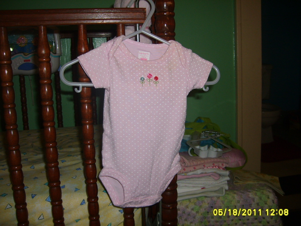 Newborn Onesie Pink with White Hearts and Button Flowers
