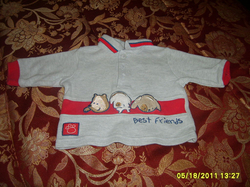0-3 Month Shirt Grey and Red with Animals