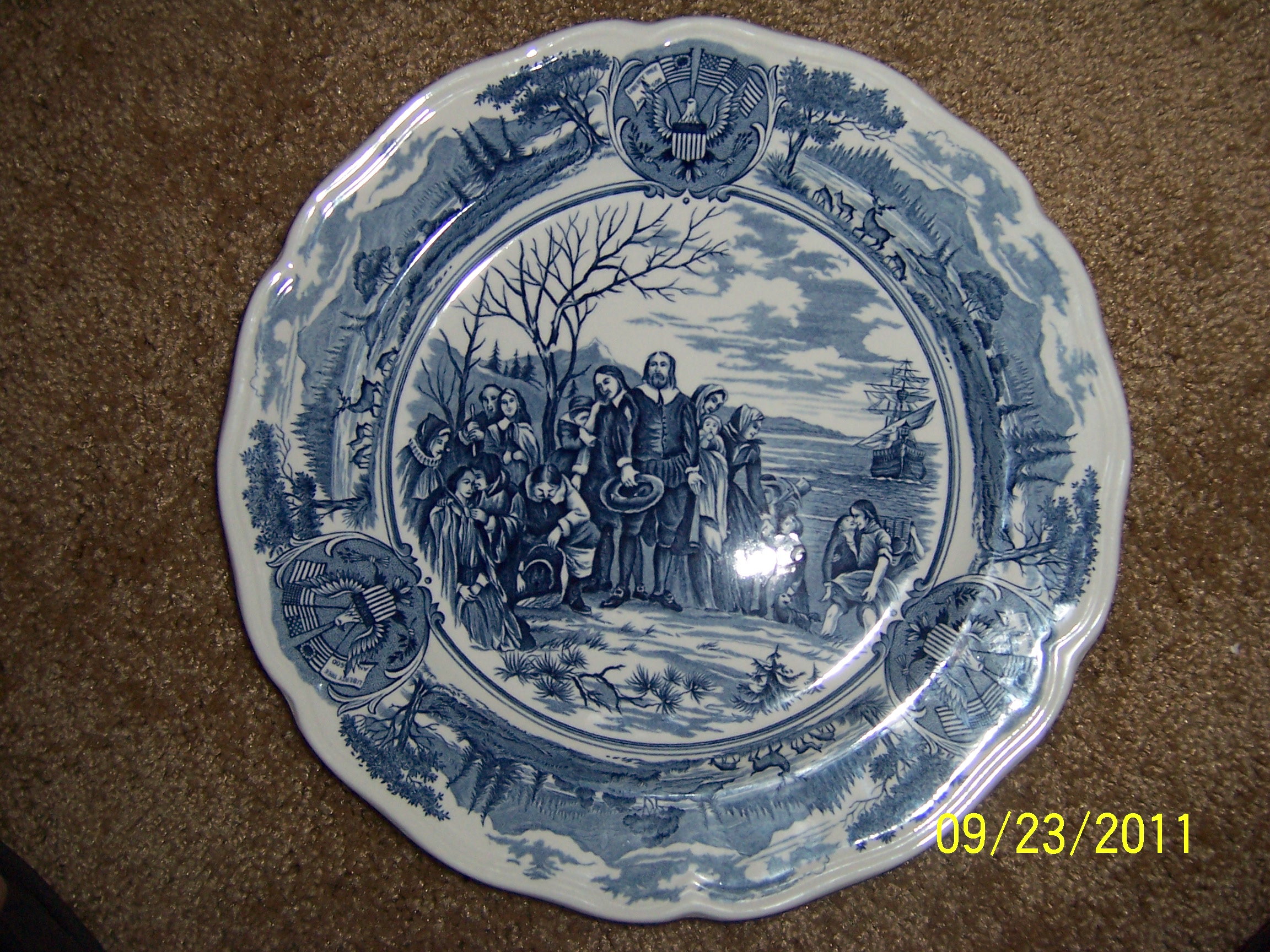 america hurrah 101/2\" english ironstone hand engraved plate by j
