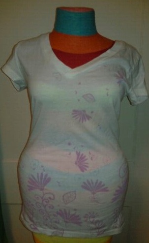 Old Navy White Tee, pink floral print- size Small