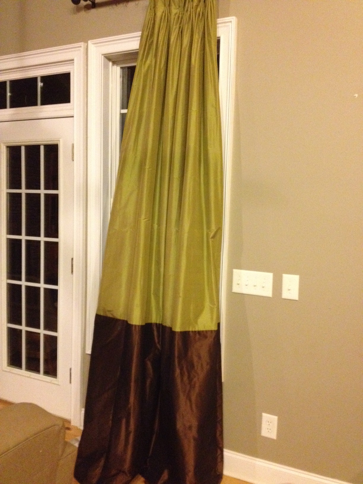 Olive & Chocolate Brown silk drapes