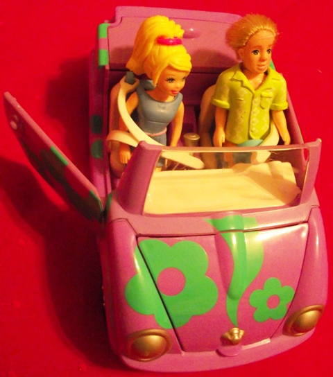 Polly Pocket Car w/Polly Pocket Girl & Boy Dolls