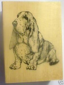 Wooden Rubber Dog Stamp \"BASSET HOUND\" with Free Shipping