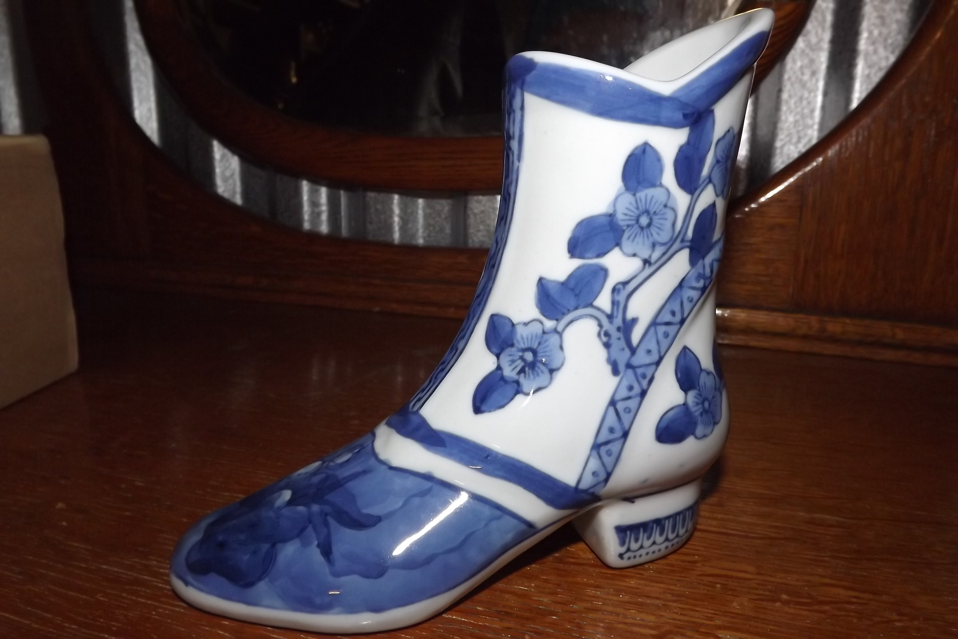 Ceramic boot by Seymour Mann, \"China Blue.\"