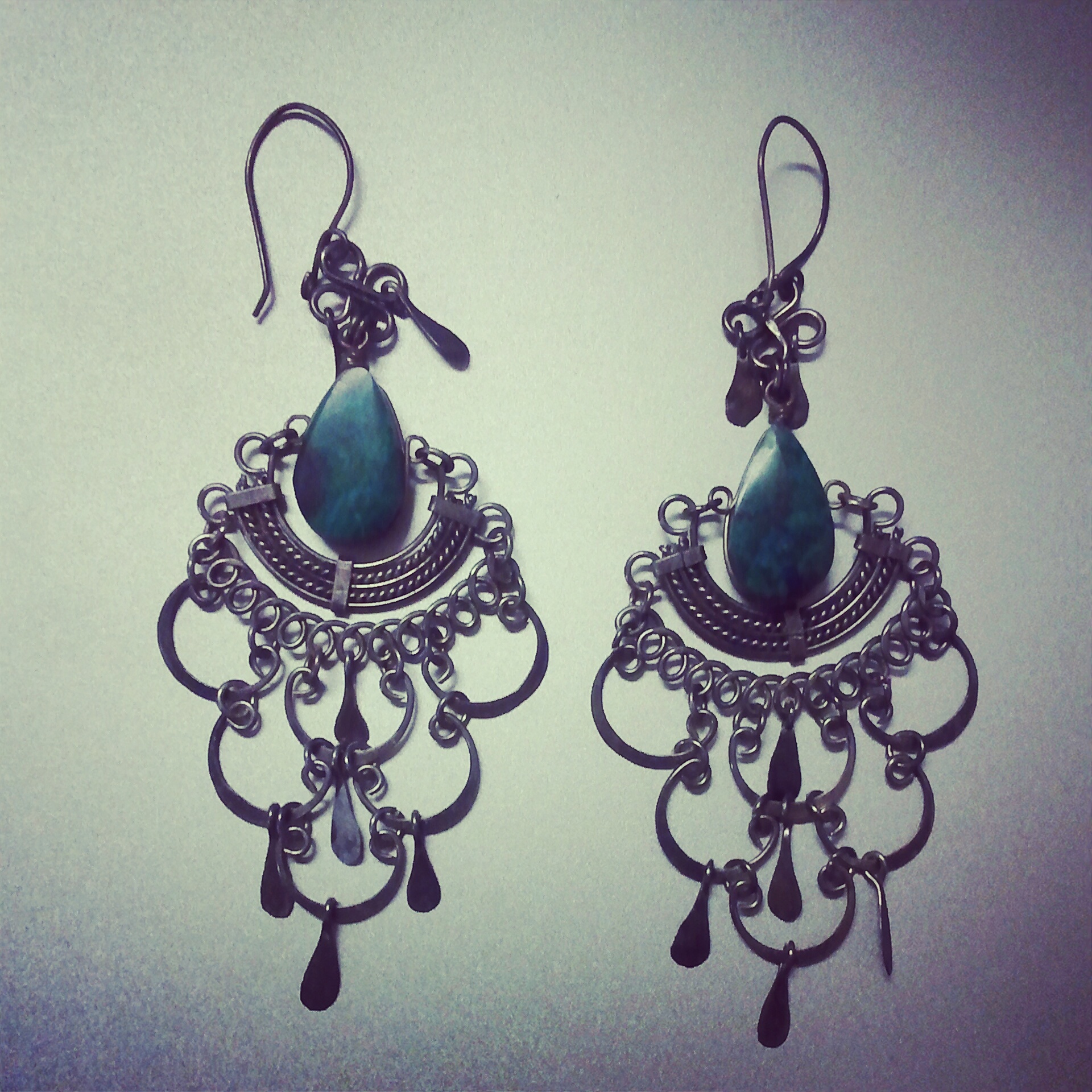 turquoise and metal chandelier earrings