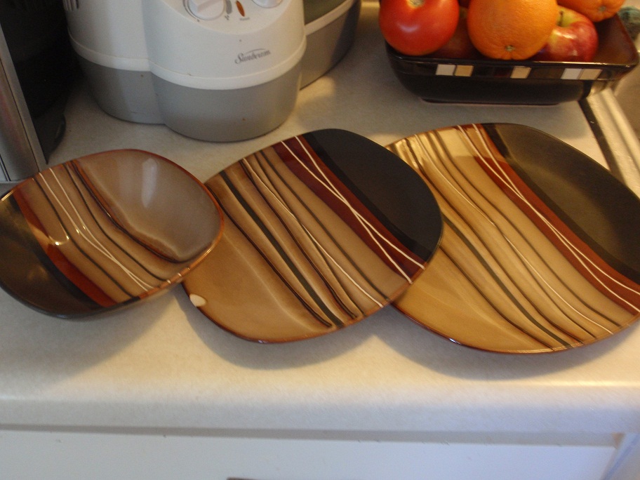 brown striped walmart dishes