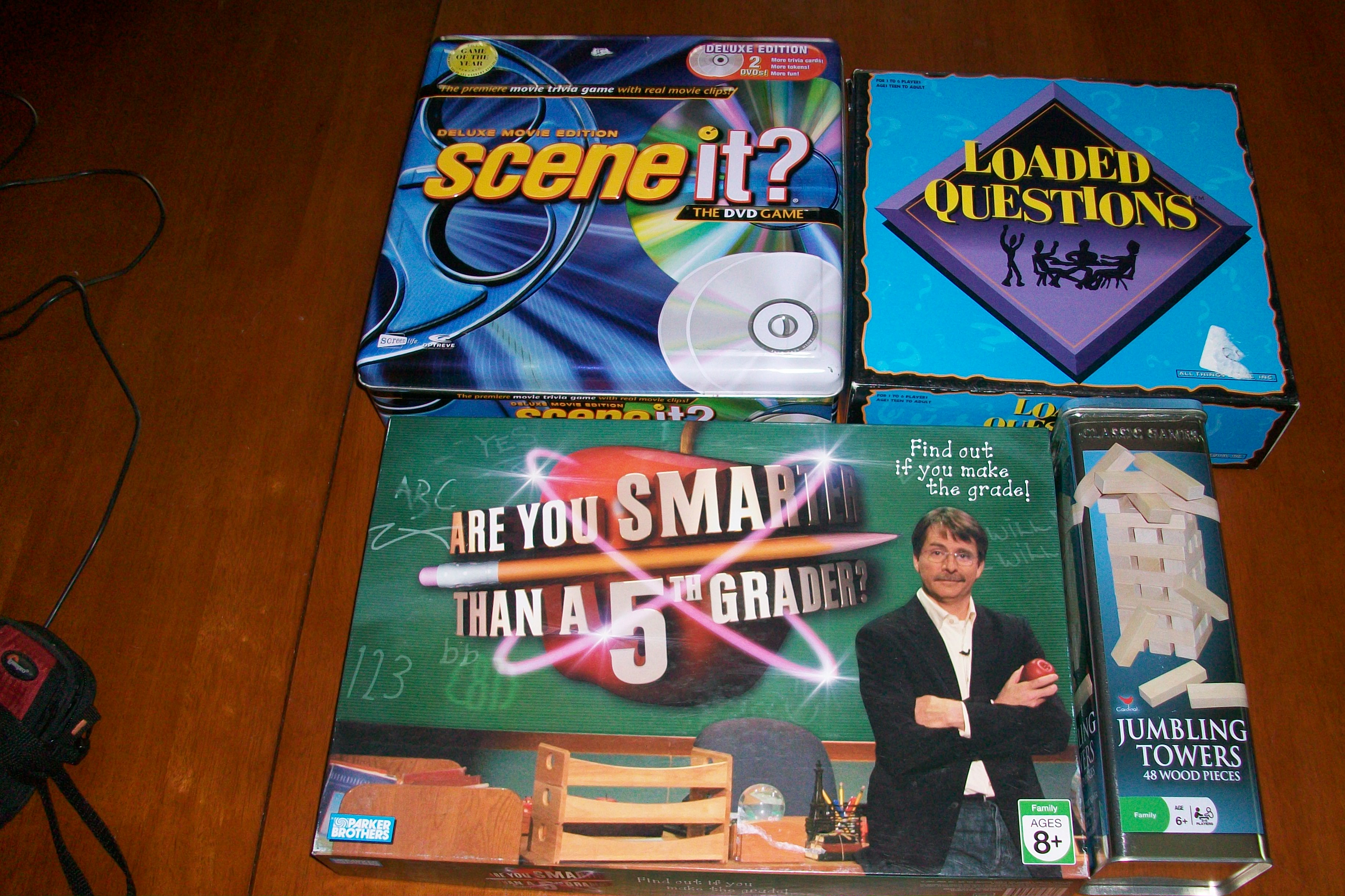 Board Games: Scene It, Smarter than a 5th Grader, Loaded Question