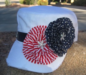 White Cadet Military Distressed Army Hat Stars and Stripes