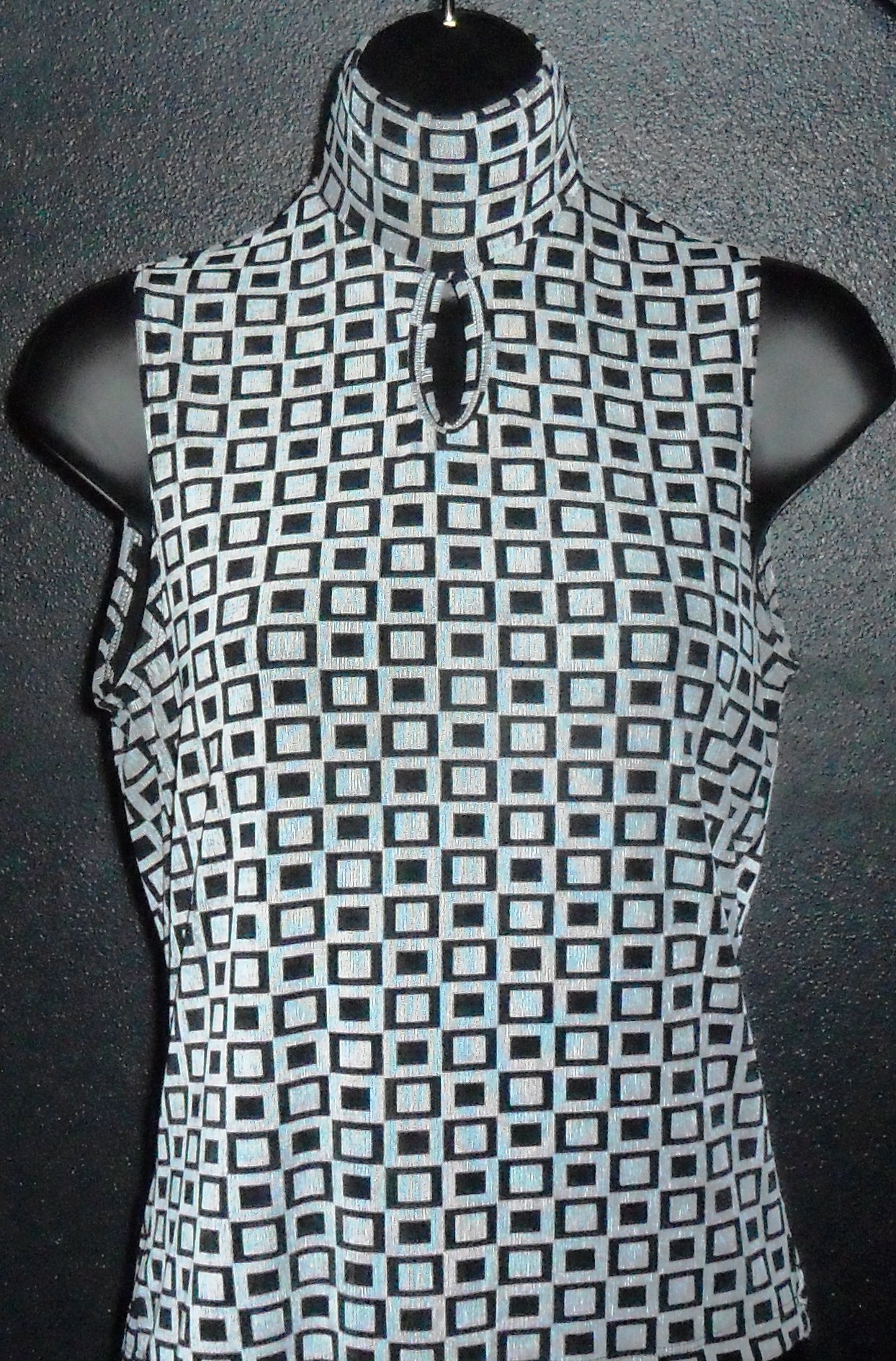 Abstract silver and black sleeveless blouse