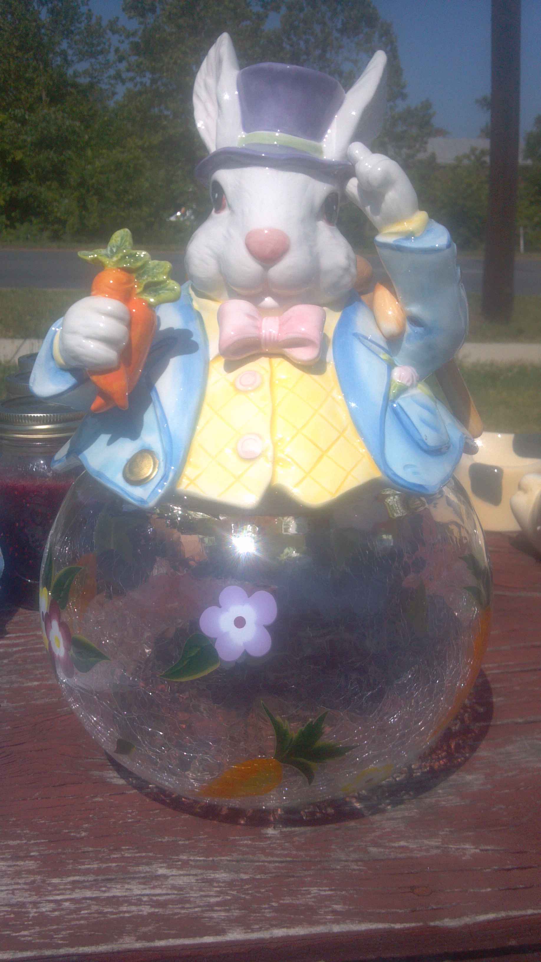 Easter Rabbit Cracked Glass Cookie Jar