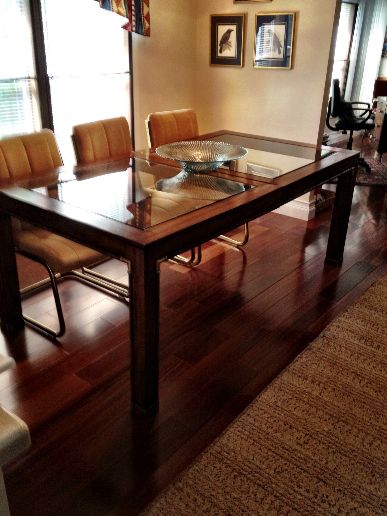 Wood and Glass Dining Table with bamboo accents Seats 12