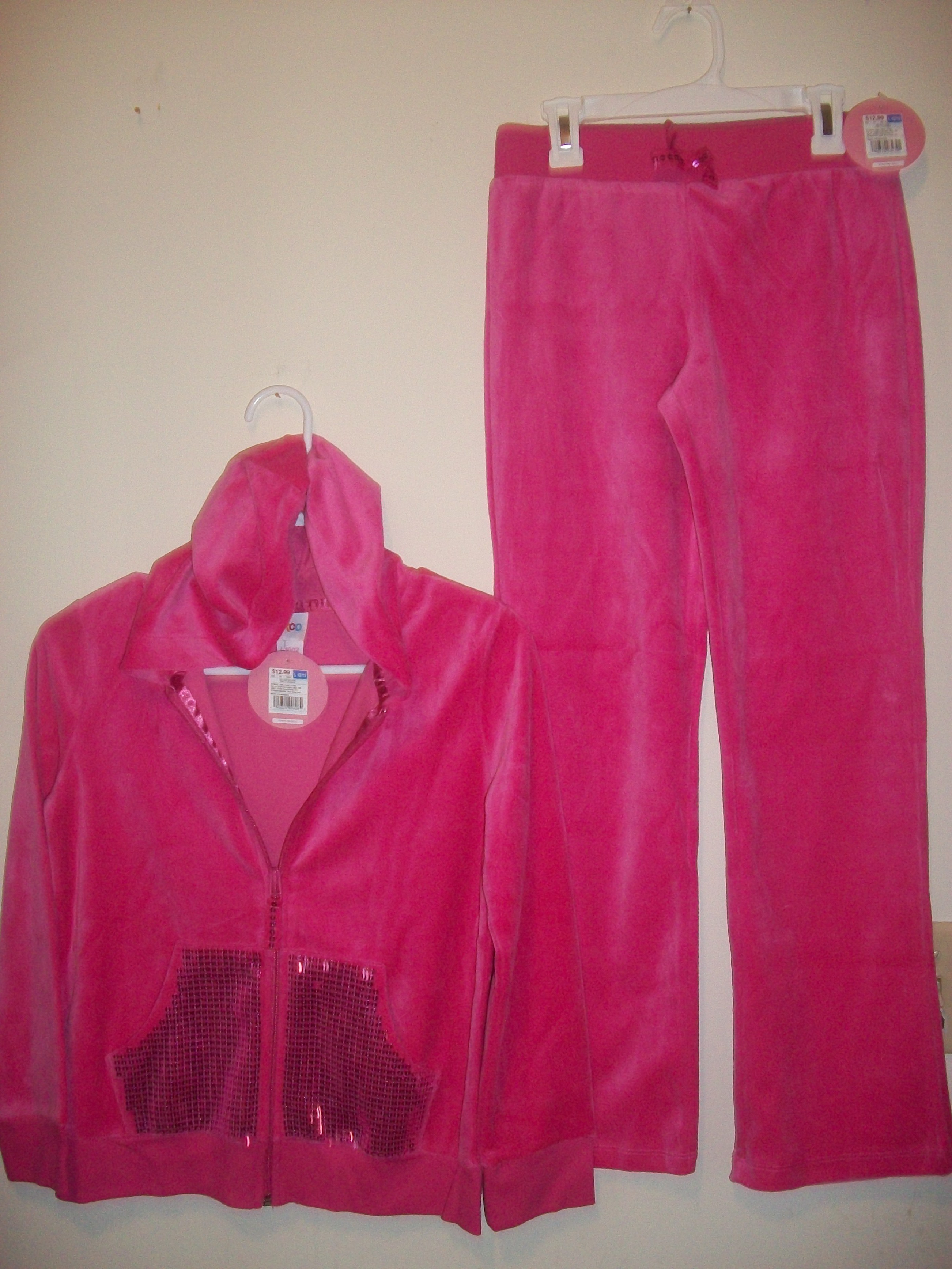 Girls size 10/12 Pink Velour pants and zip hoodie