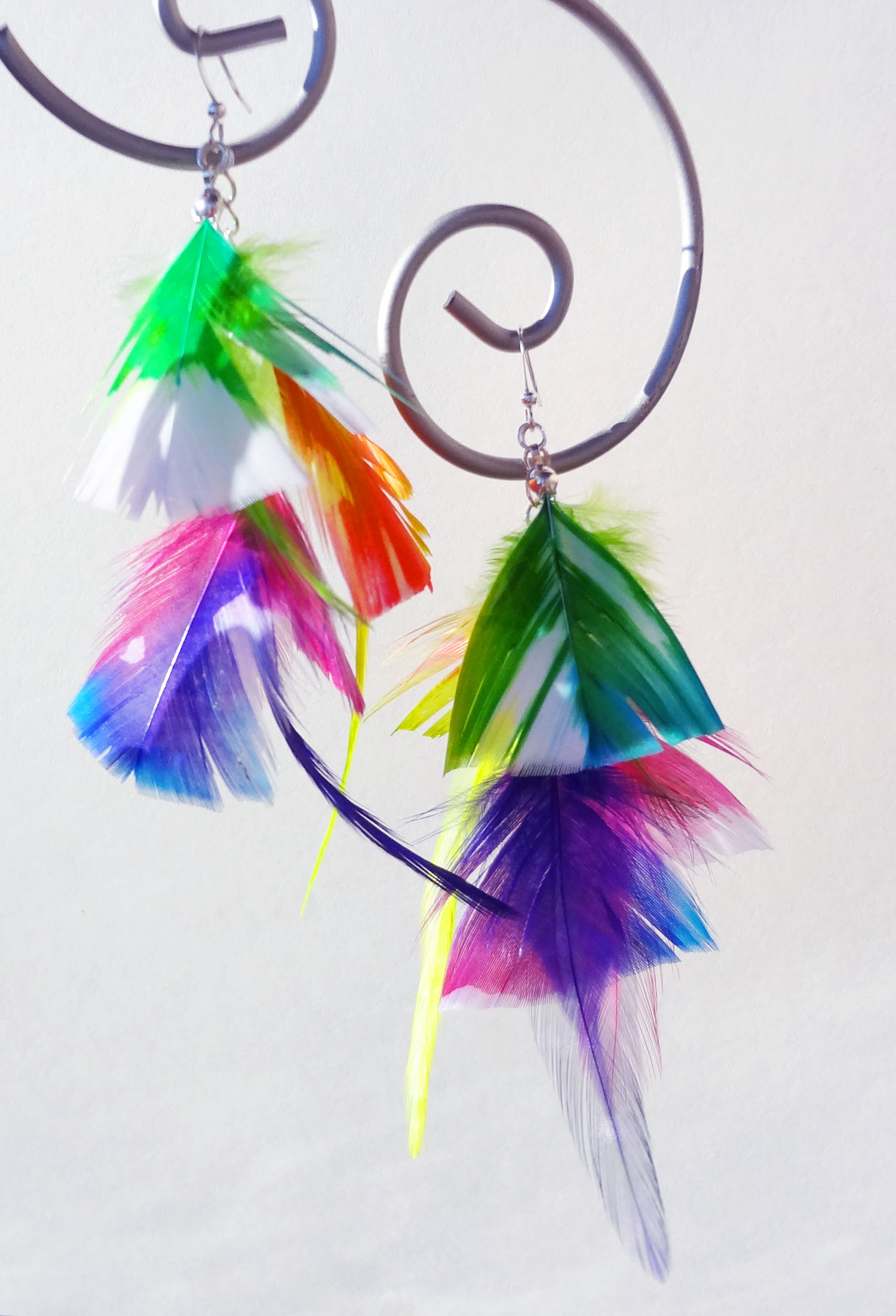 Neon Rainbow Feather Earrings
