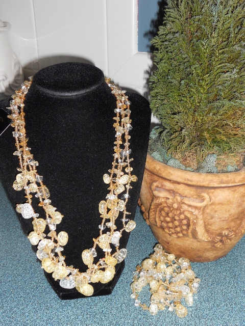 Glass Amber & Topaz necklace & bracelet set