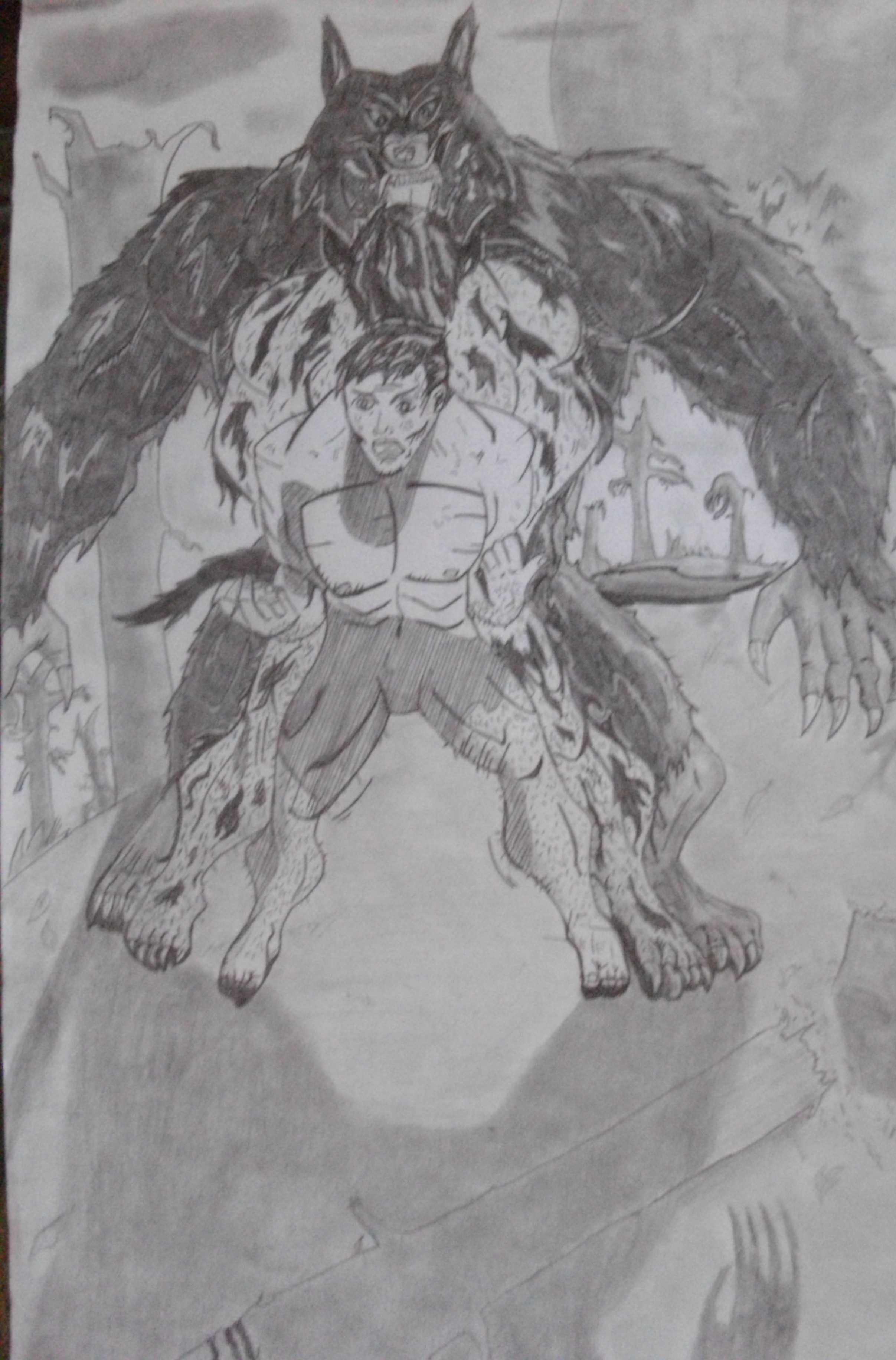 Comic art Werewolf transformation