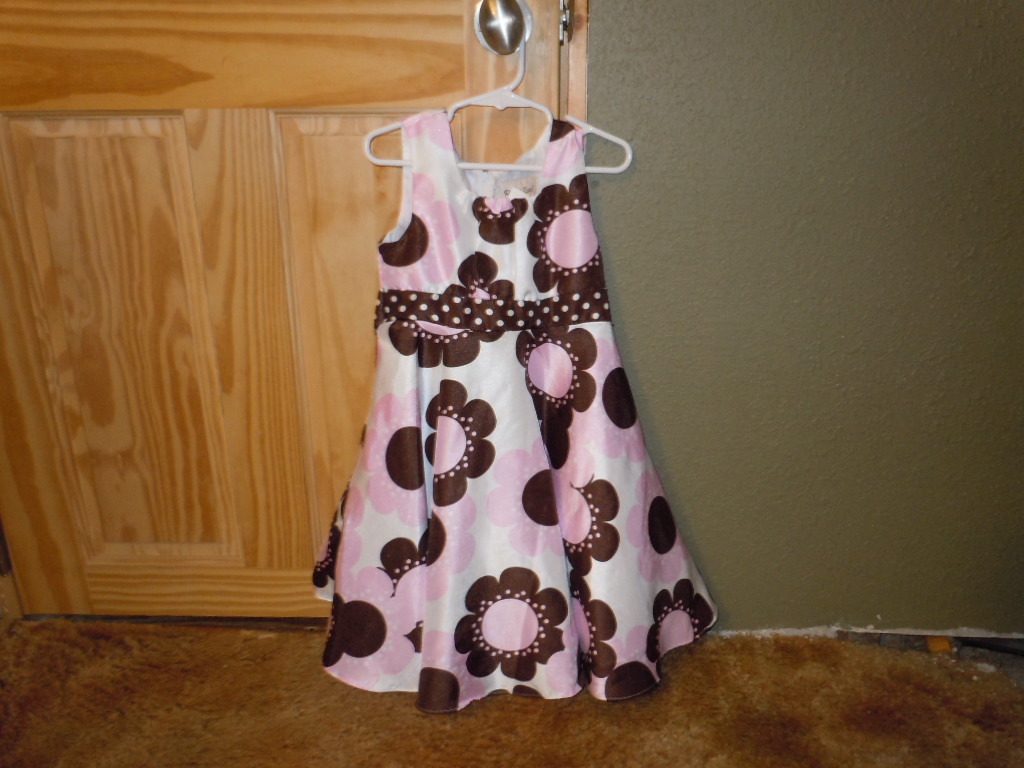 Size 5 Holiday Dress- White with pink and brown flowers