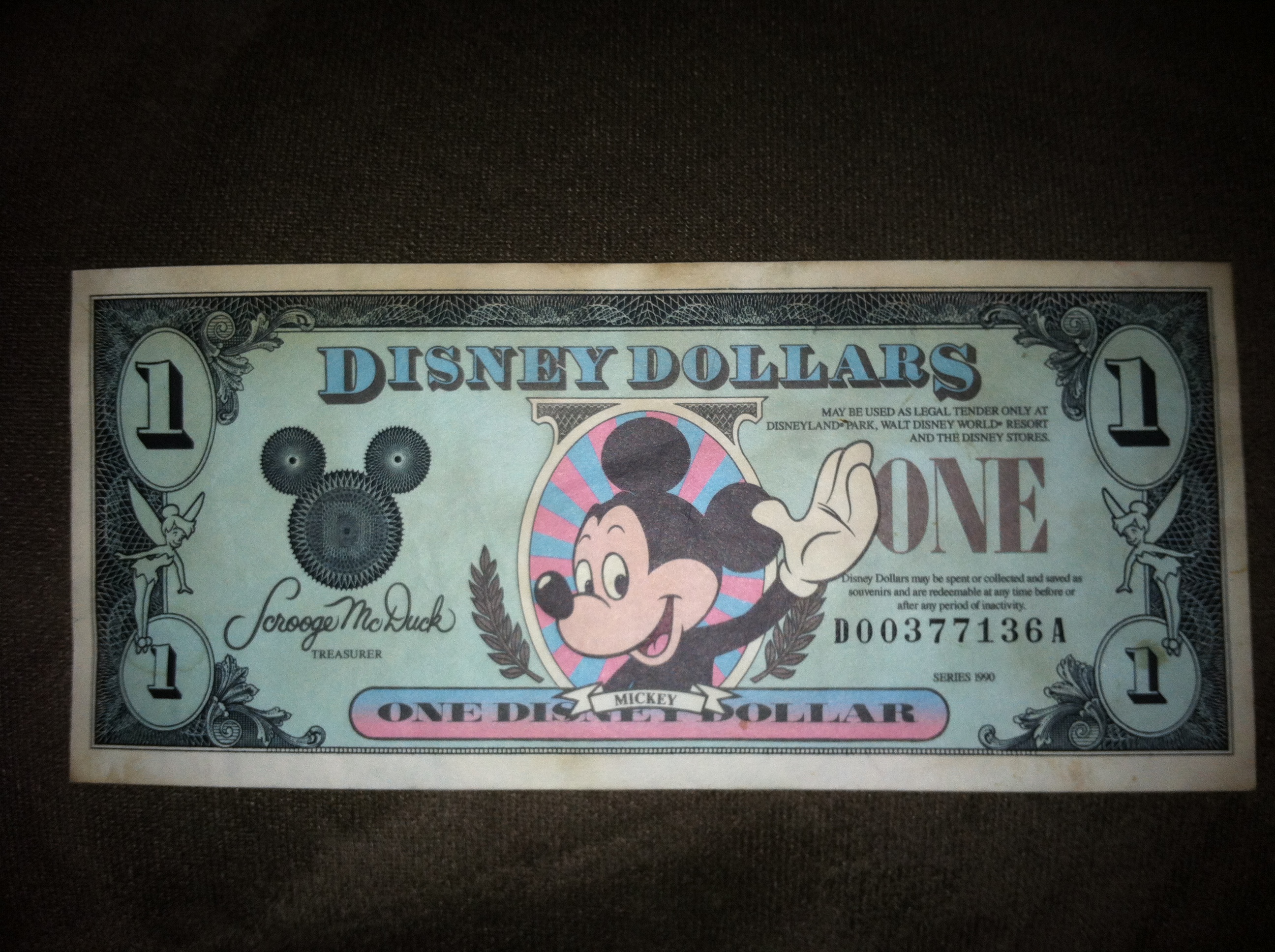 1990 Disney One Dollar Bill