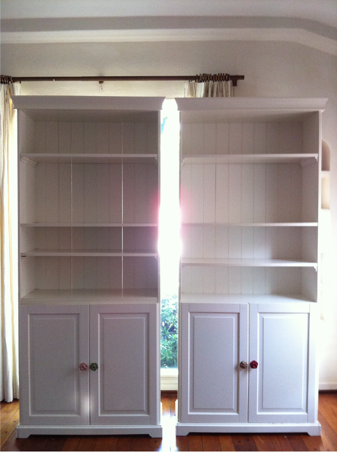 Two Ikea Liatorp Large White Bookcases $410 each, w/Anthro Pulls