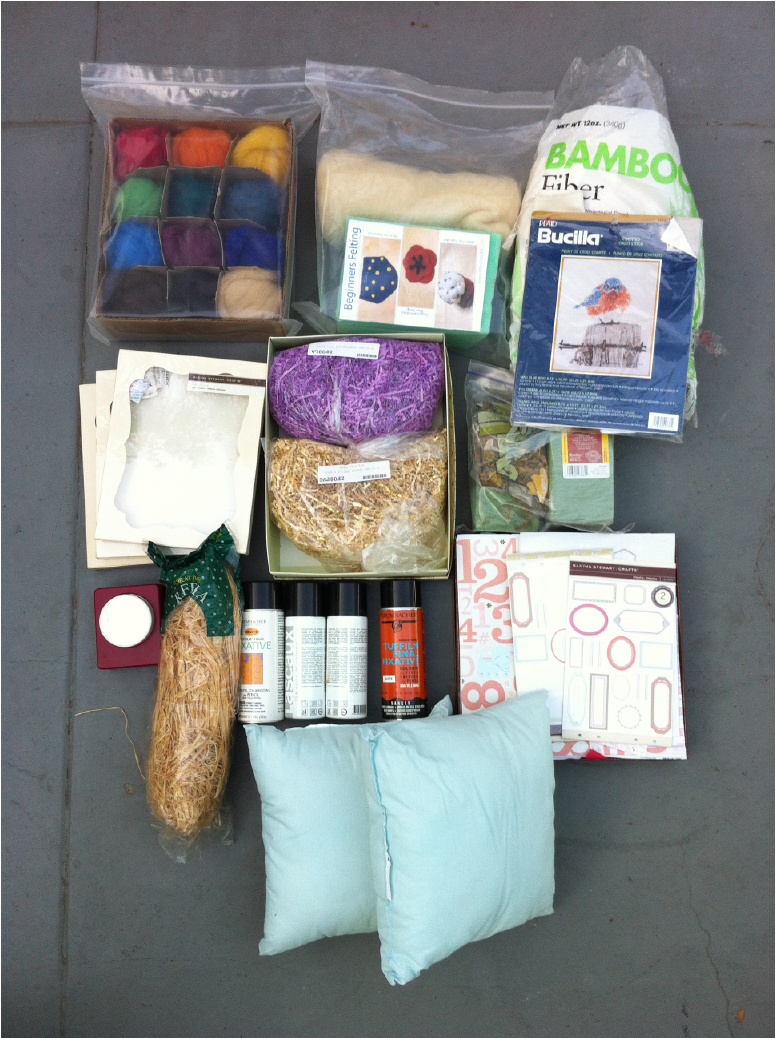 Craft Lot - Wool, MS boxes, batting, pillows, huge scrapbook box