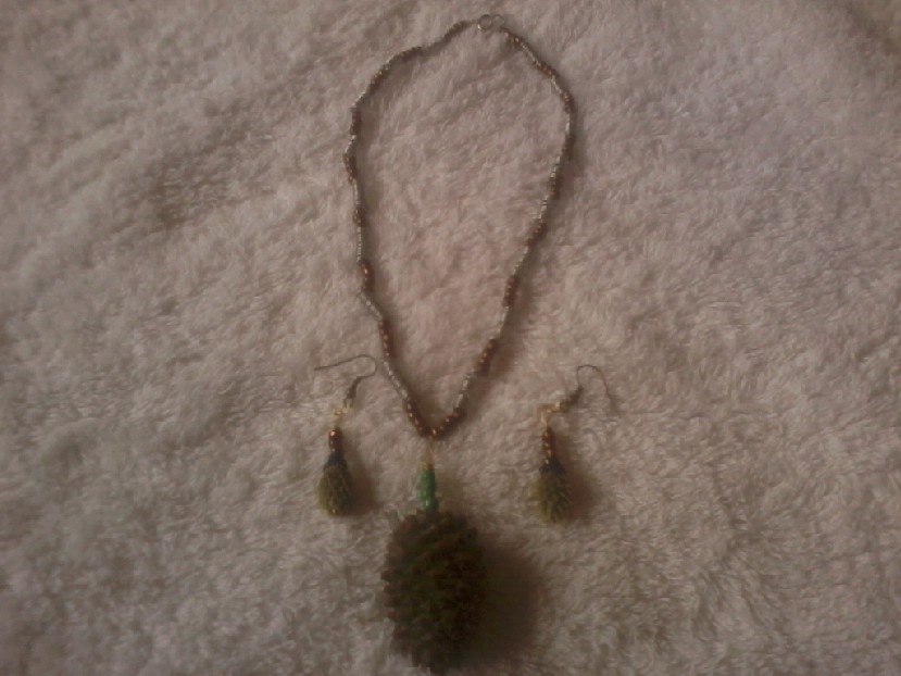 Hand made pine cone earings and necklace set