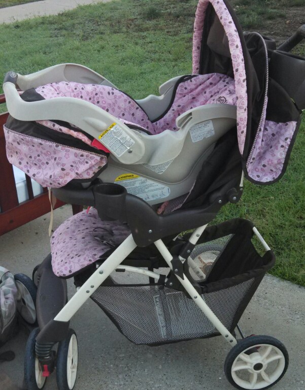 pink stroller and carseat combo