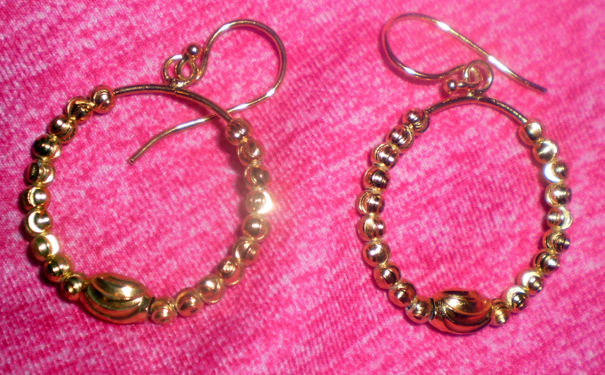 14 K Gold Plated Bead Hoop Drop Earrings