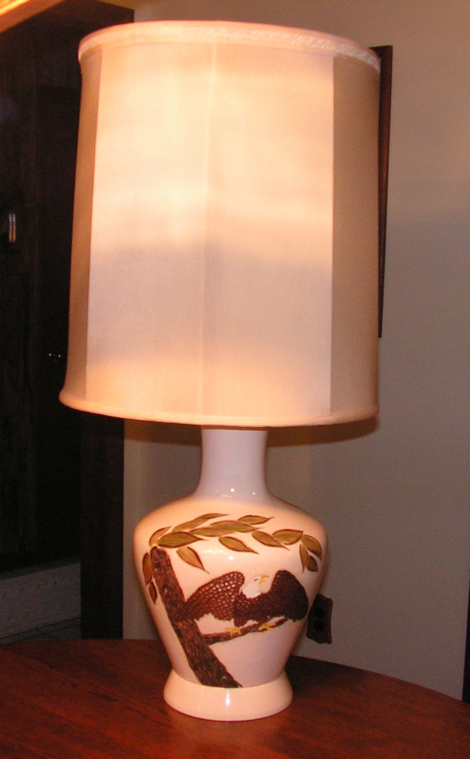 Hand painted , feather lifted Eagle Ceramic Lamp