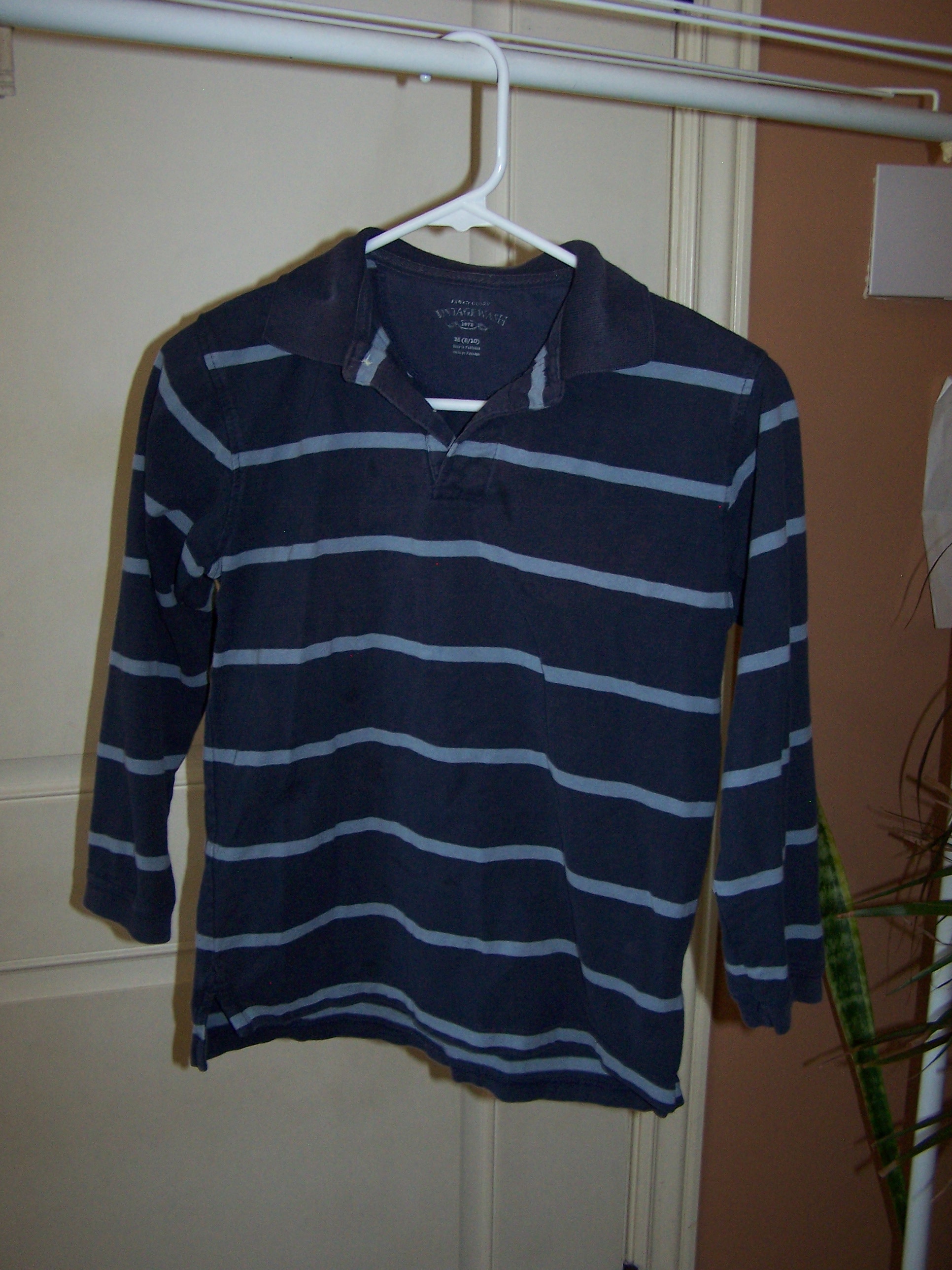 Long sleeve dark blue striped shirt size 8-10