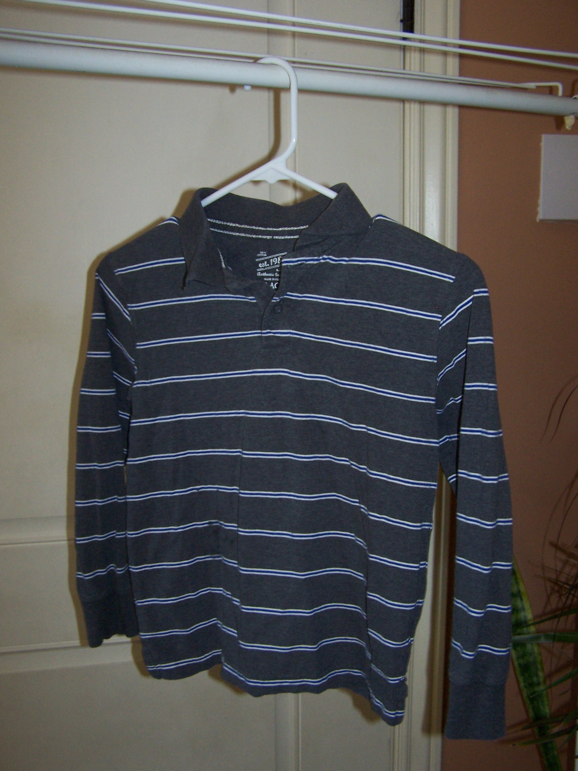 Long sleeve collared shirt with blue stripe size 7-8 medium