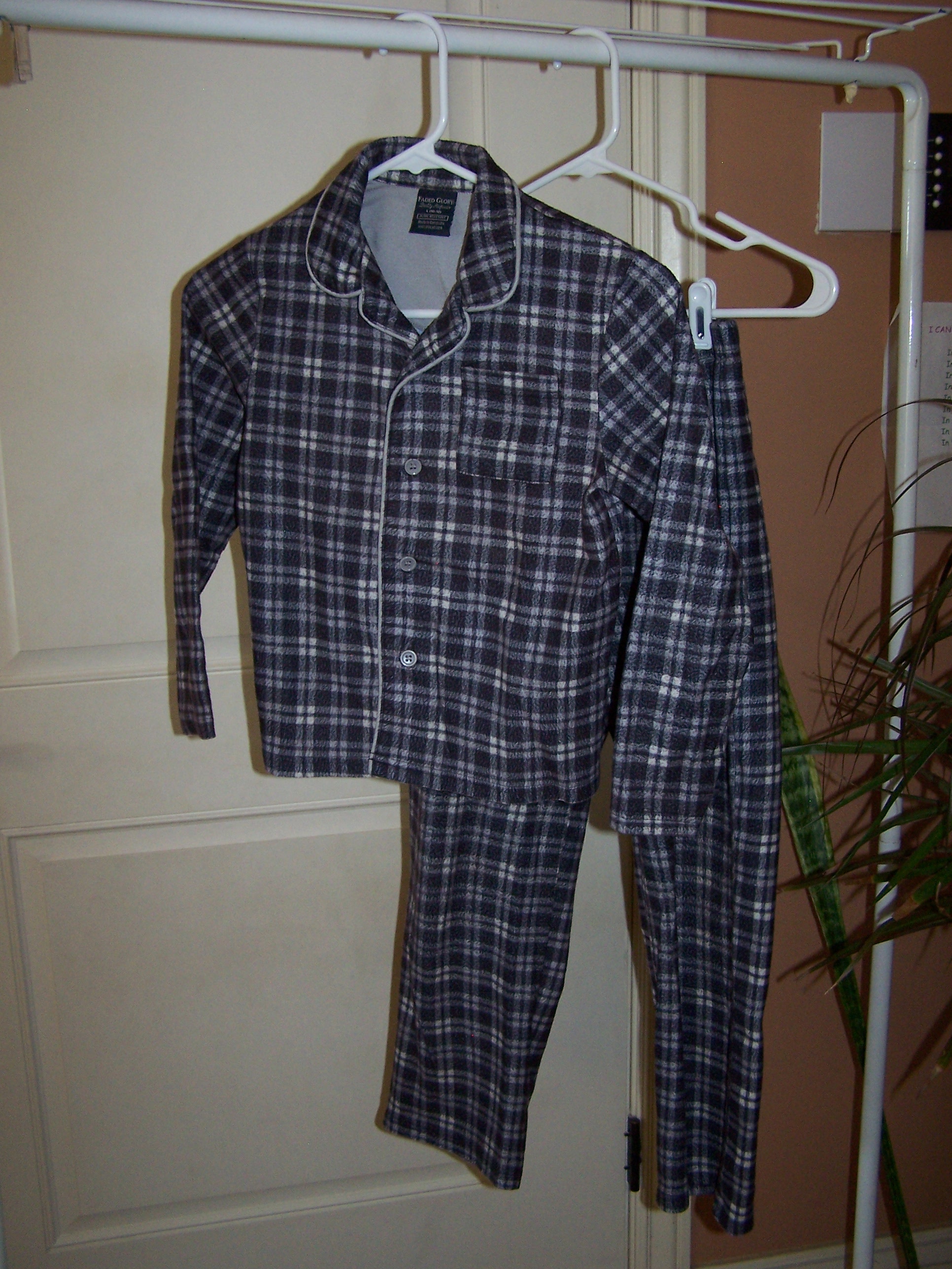 2 pc. brown and white plaid pajamas