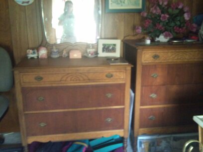 Vintage wooden dresser set. One with ornate mirror.
