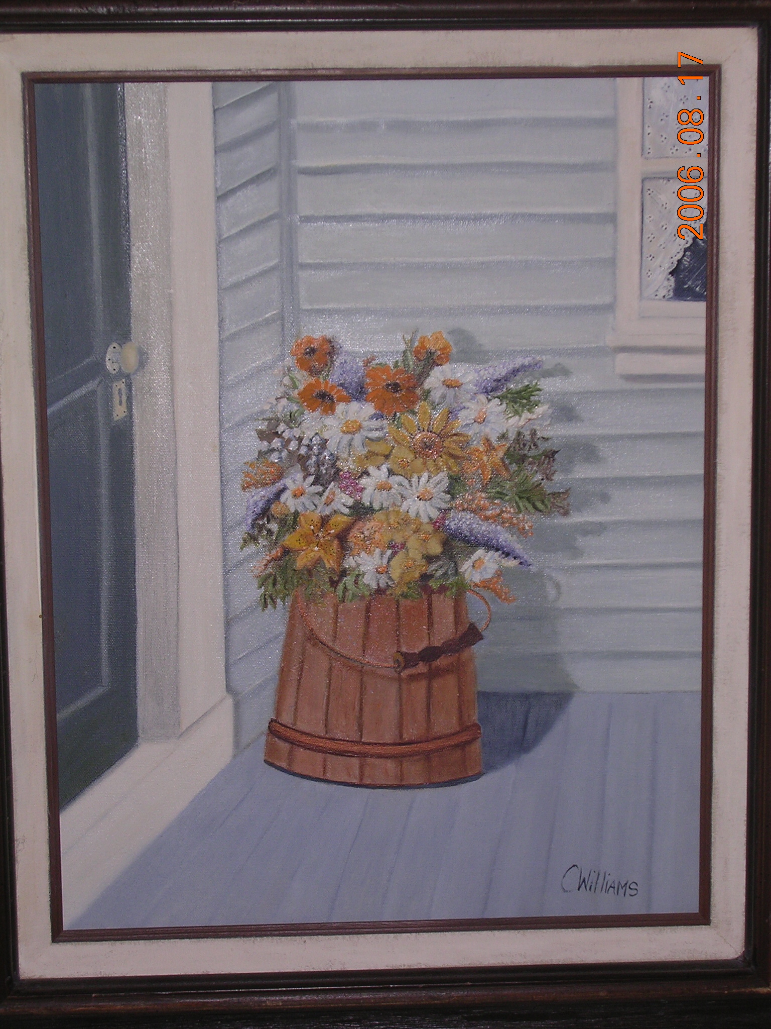 Painting Barrel of Flowers on Porch
