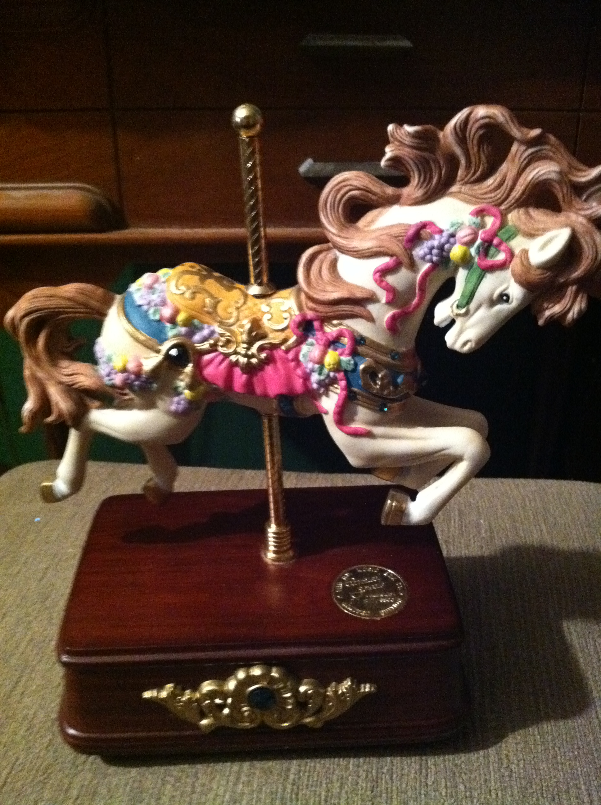 Musical Carousel Horse with Brown Base