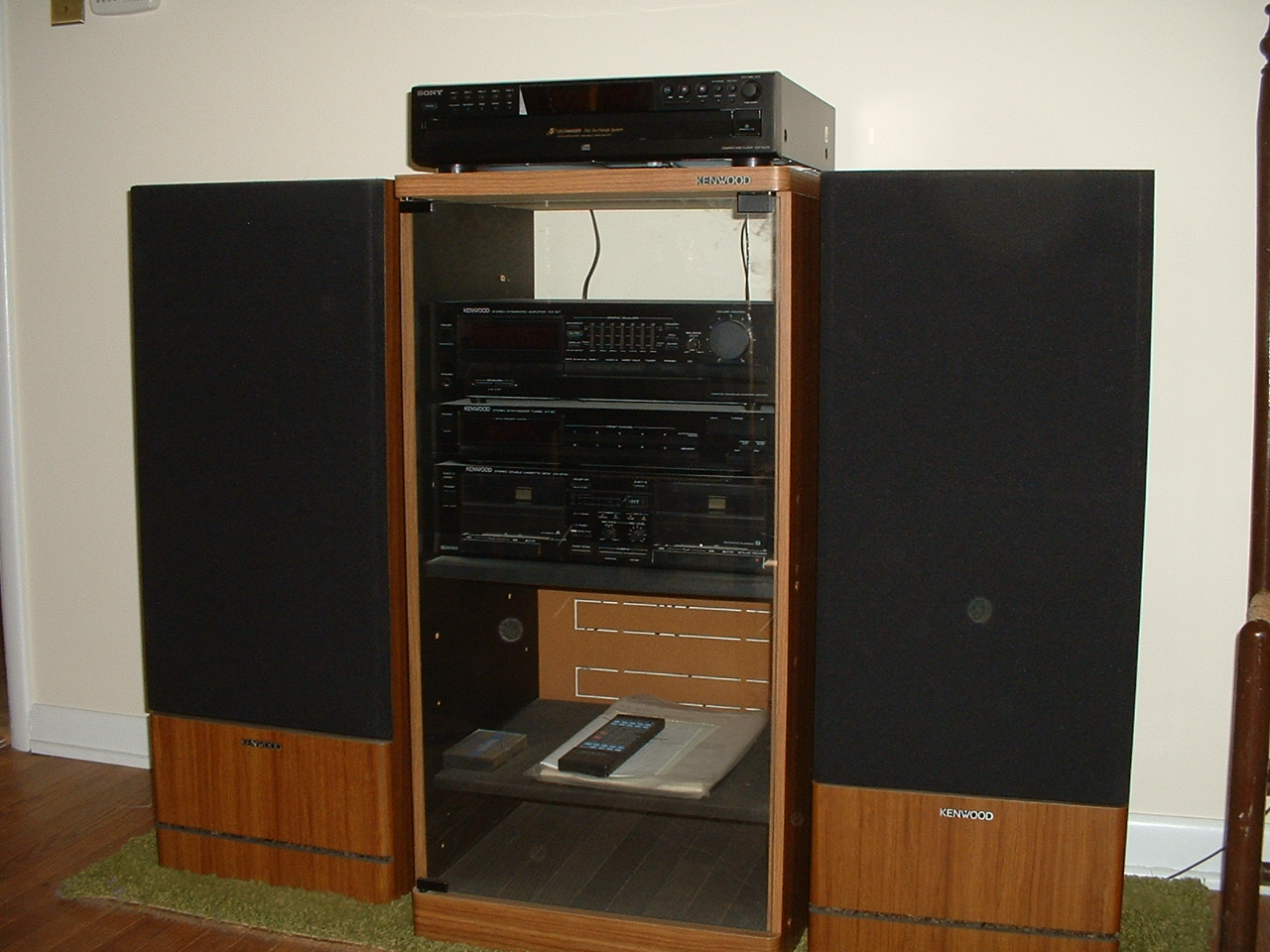 Stereo system with speakers and cabinet