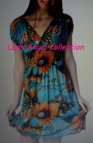silky tropical cross over floral print dress- blue(BRAND NEW)