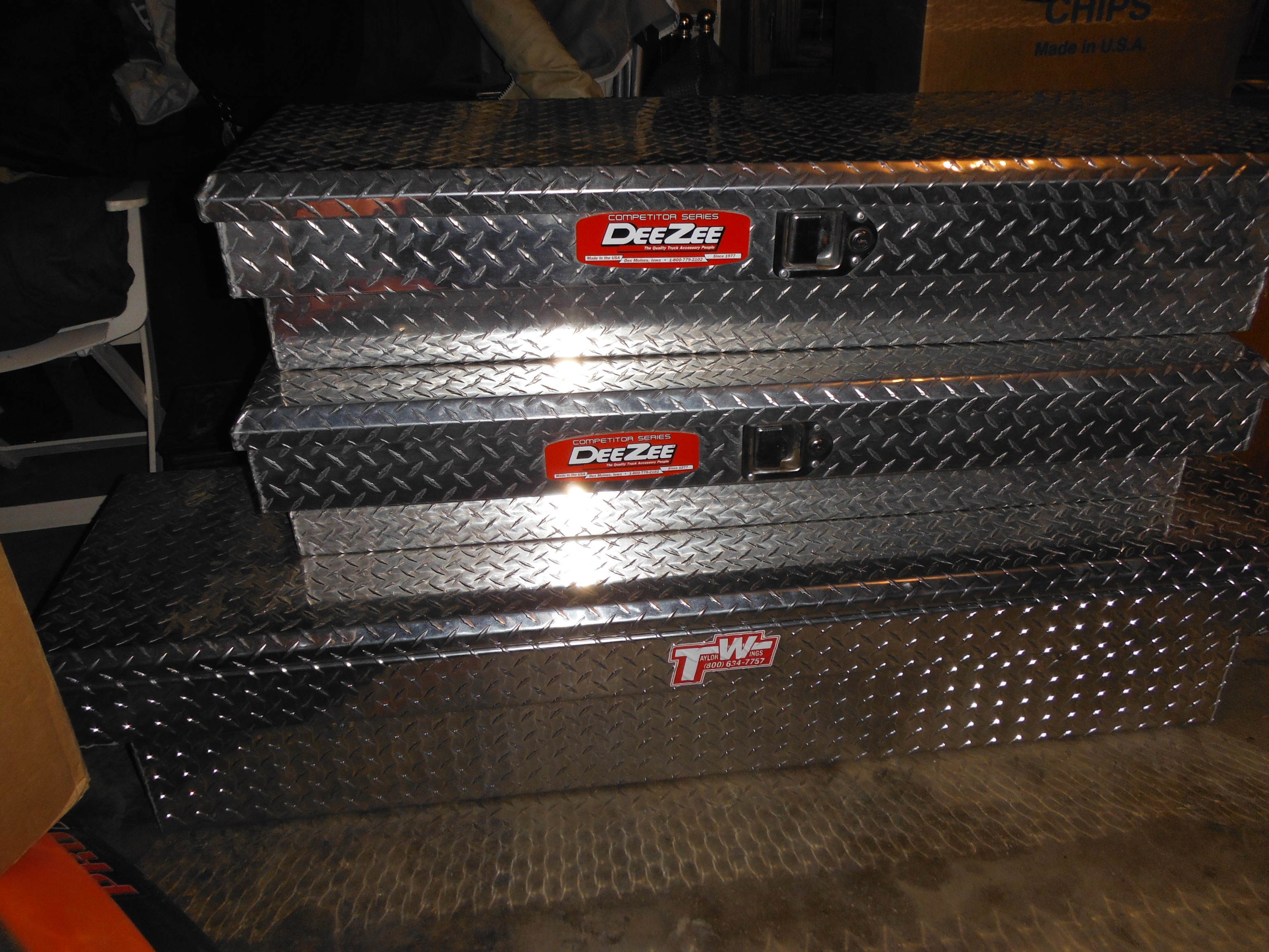 NEW -Three Aluminum Truck Bed Tool Boxes off a new Toyoda Tundra