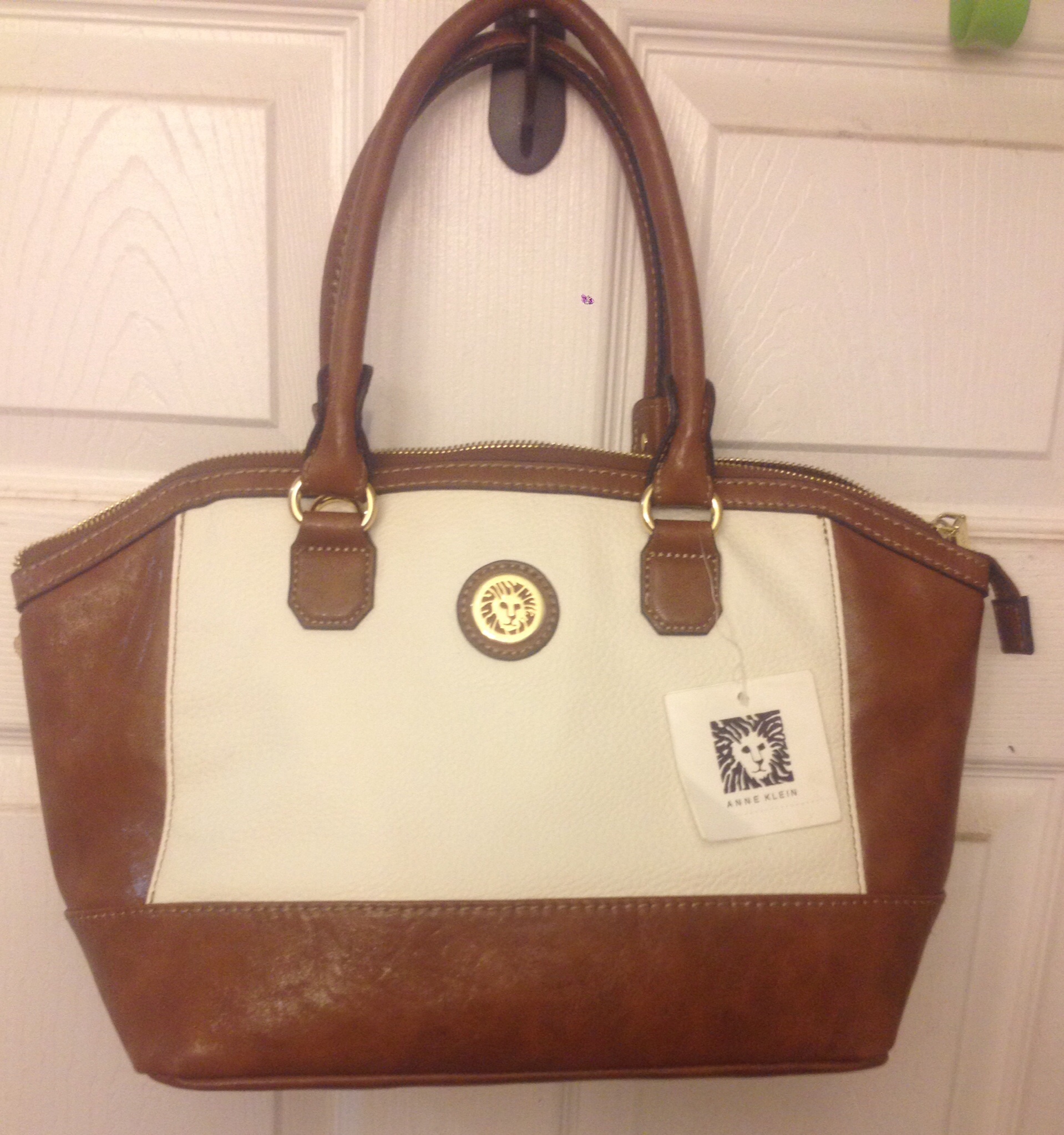Anne Klein bucket purse, brown And white in c