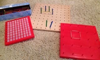 Math Set-2 peg boards & 1 addition game (press to reveal answer)