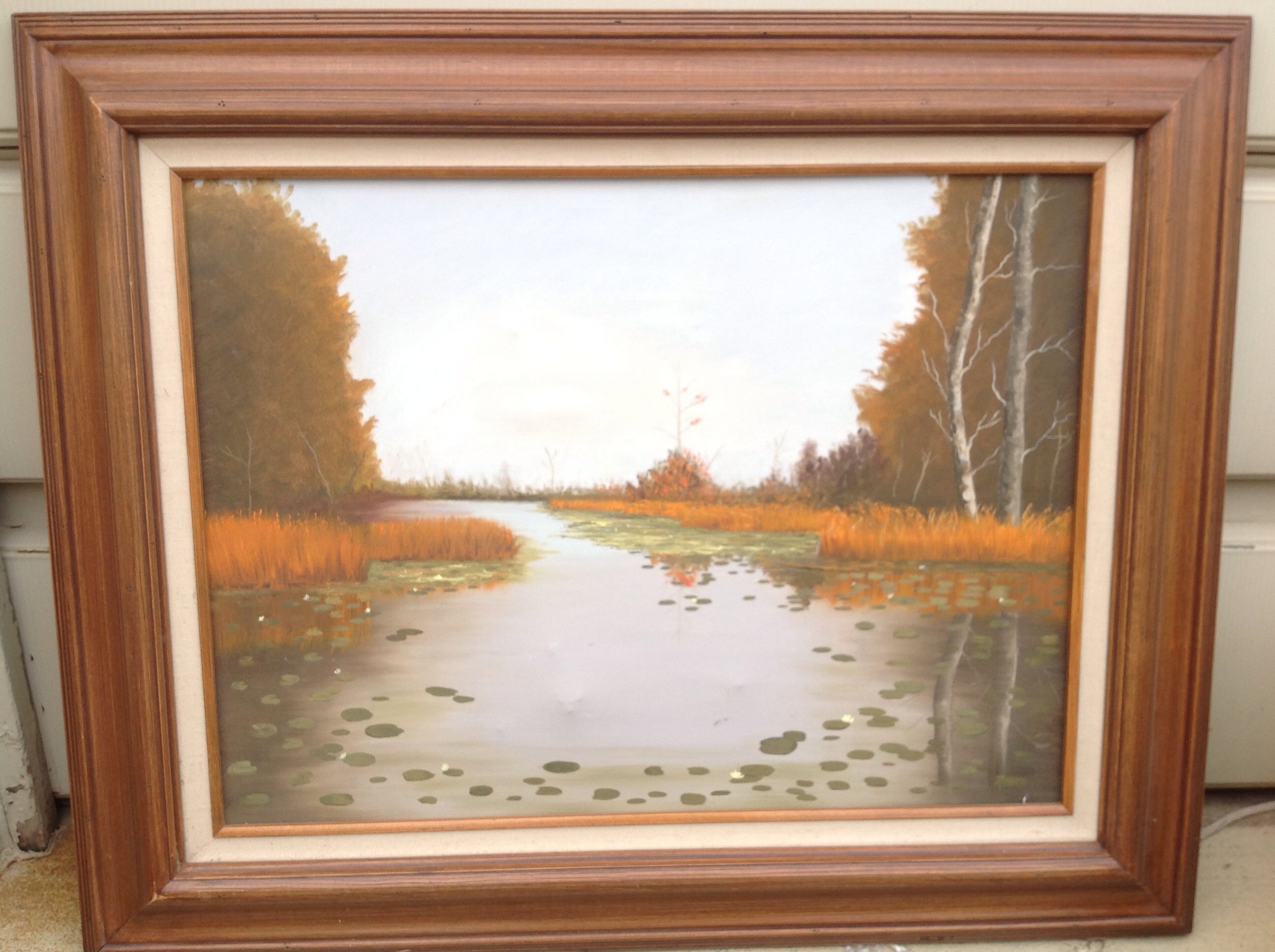 Framed oil on canvas - Lake Scene