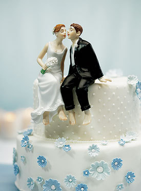 whimsical wedding cake topper bride and groom sitting