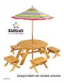 Octagon Table with striped umbrella & 4 Stool Set
