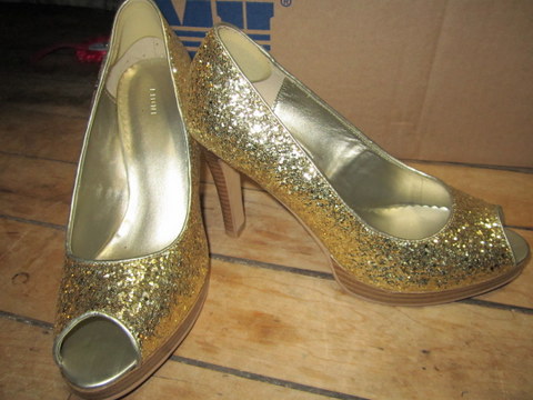 Gold Fioni Peep-Toe Heels