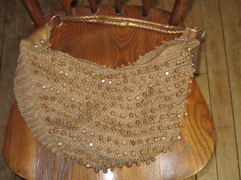 Brown Wood Bead String Bag