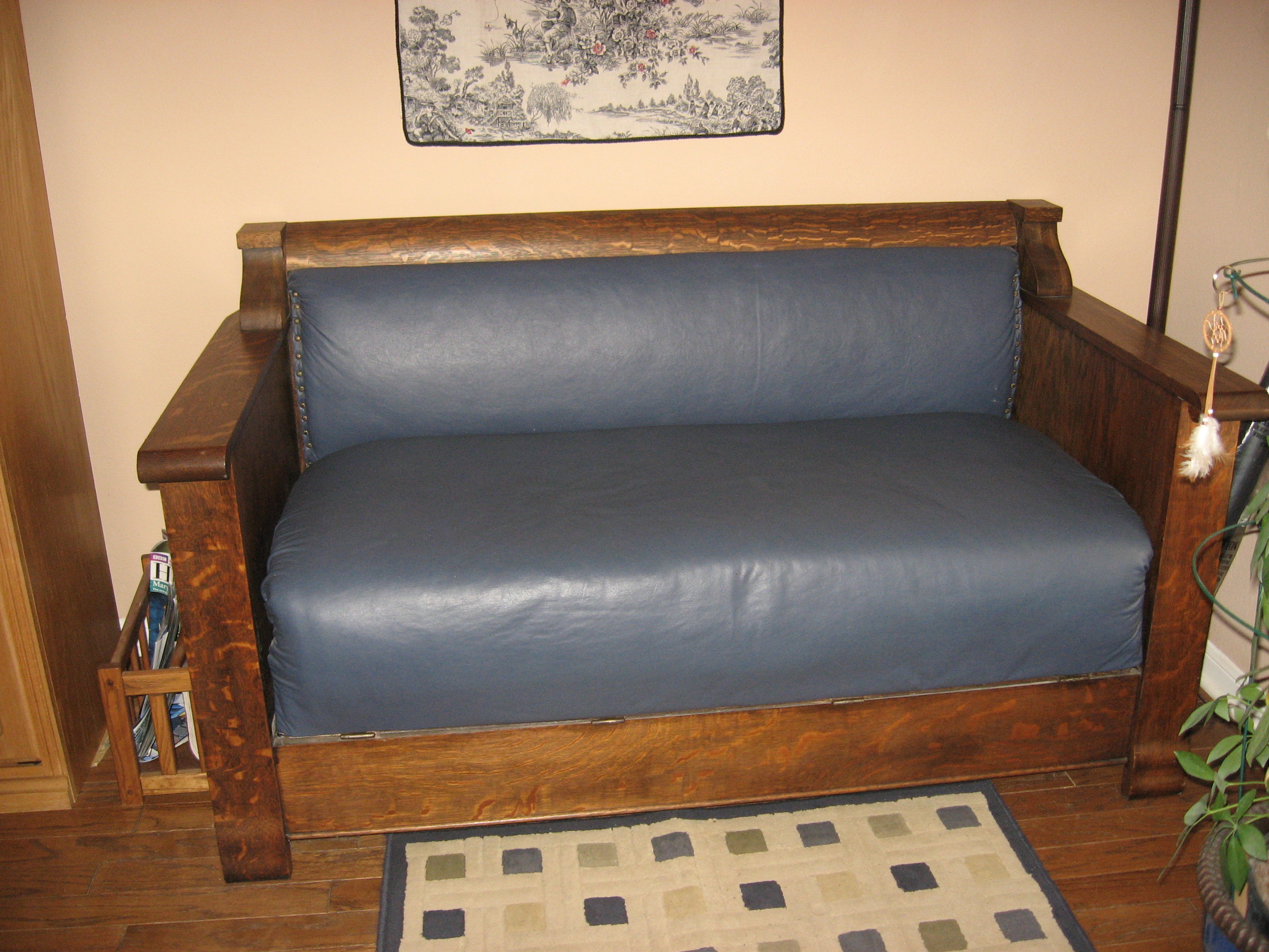 Antique wood & upholstered couch