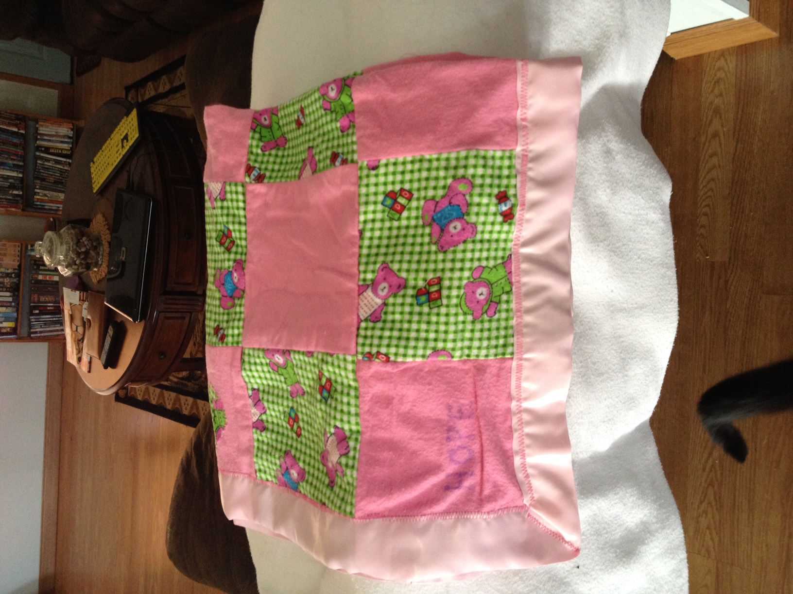 Pink teddy bear flannel receiving blanket