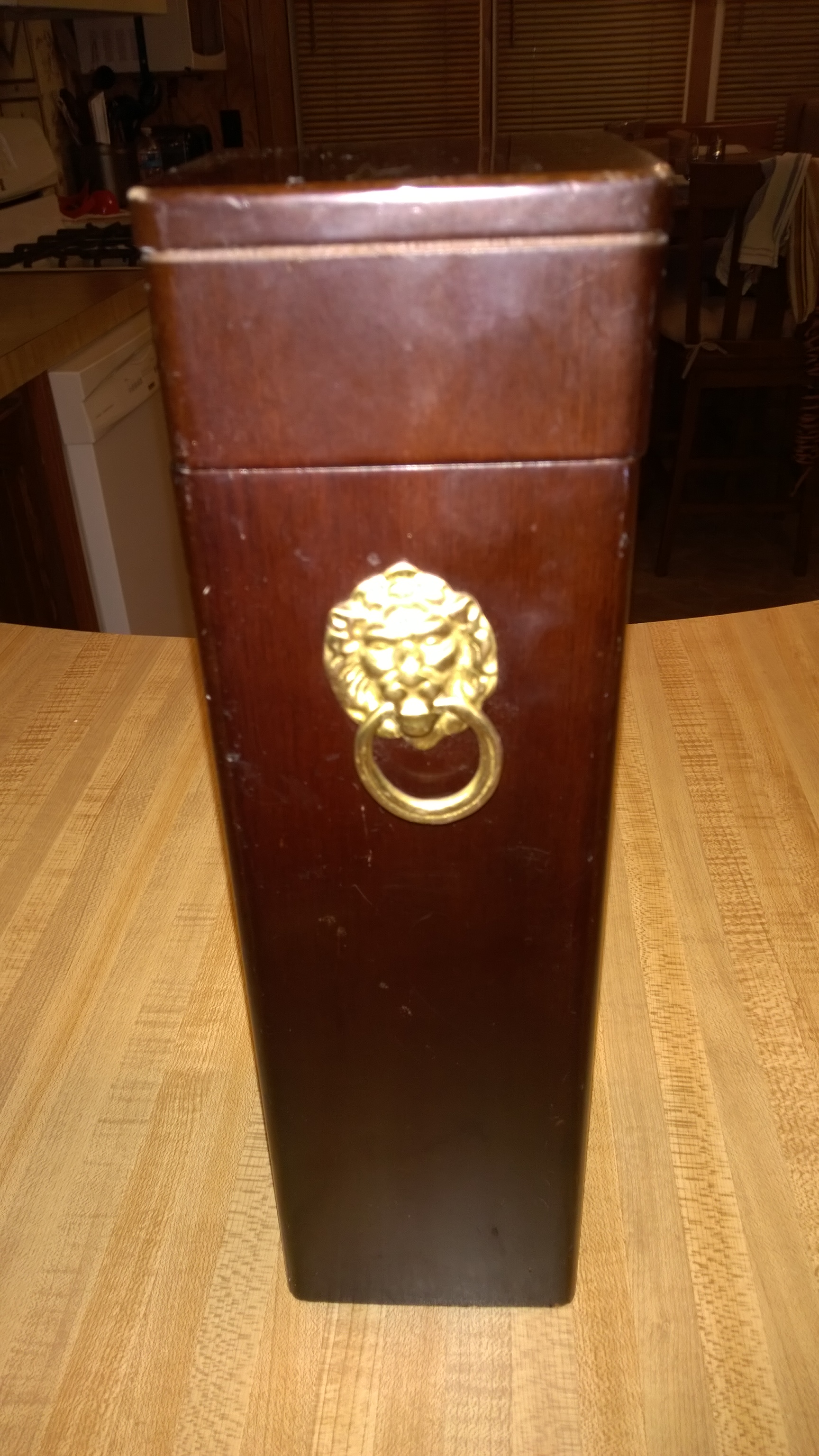 Vintage Bombay Company Wooden Box with lion, Brass Hardware
